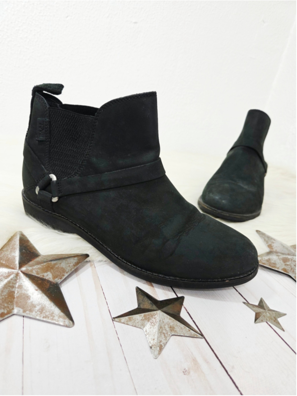 Teva De La Vina Dos Waterproof Chelsea Boot Black Leather Slip On Women's US 8.5